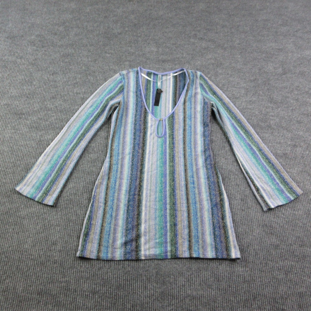 Victoria's Secret Tunic Womens M Blue Striped V-Neck Bell Sleeve Glitter NWT